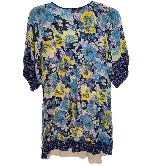 Joie Womens S Blue Floral Tasseled Tie Neck Layered Tunic Silk Blouse Top - Picture 8 of 8